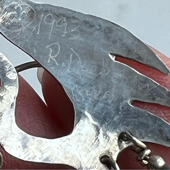 Vintage Signed Handmade Sterling Silver Lapis Amethyst Stone Dangle Earr… - Picture 5 of 6